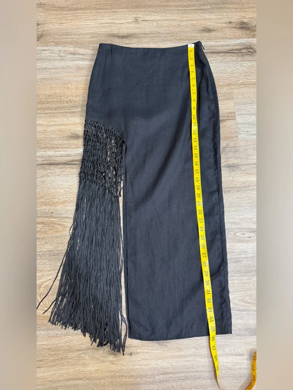 ZARA Black High Waist Fringed Linen Midi Skirt Size XS Bloggers Fave Holiday